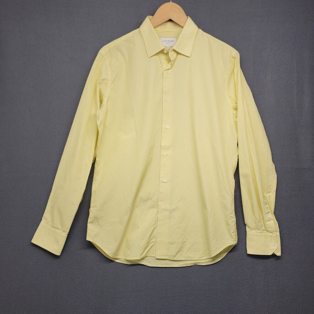 Alain Figaret Mens Shirt 40 15 3/4 Yellow Striped Slim Fit Double Retors